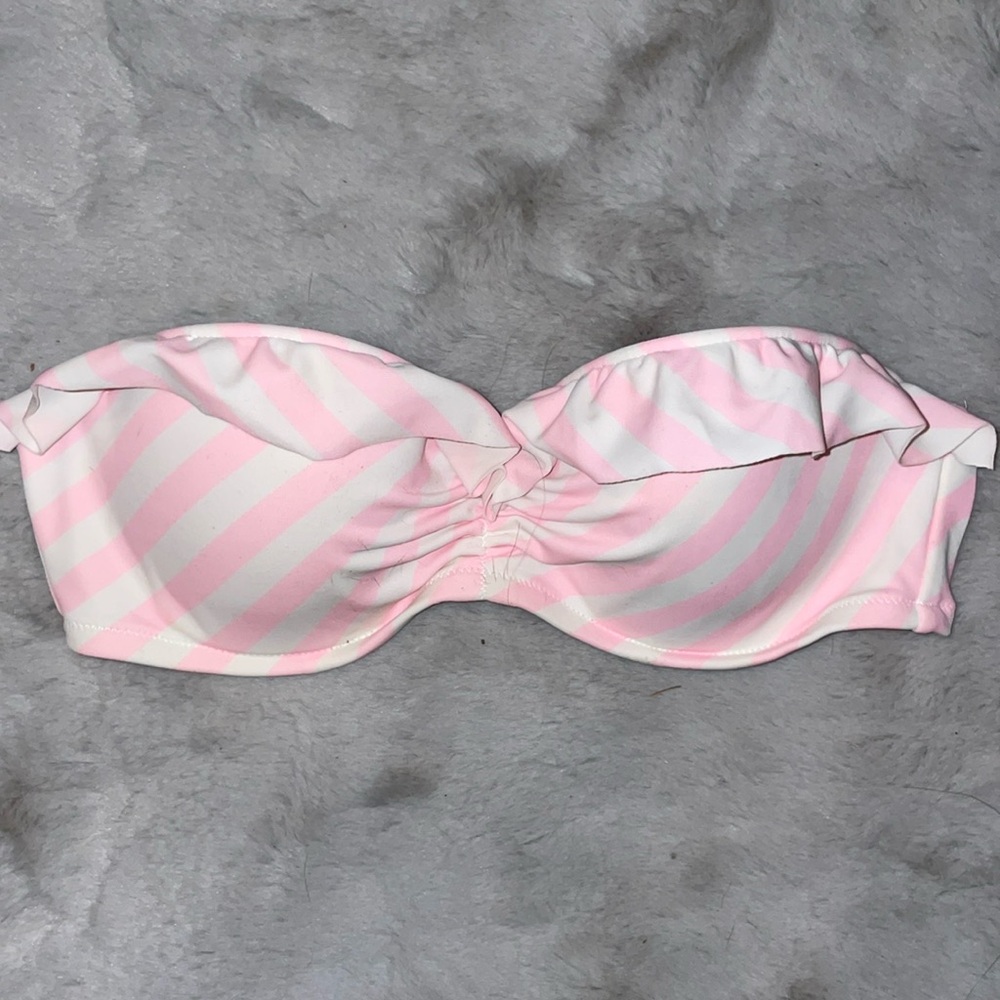 Victoria's Secret SWIM Pink and White Stripe Bikini Top Strapless 34B